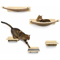 WOOWOOD® 2X Kletterwand Katzen - 3X Katzentreppe Wand- Kratzbaum Wand - Hängematte Katze - Wandkratzbaum - Katzenmöbel - Katzenwand - Katzen Kletterwand Set - Naturhell
