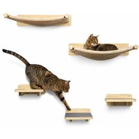 WOOWOOD® 2X Kletterwand Katzen - 3X Katzentreppe Wand- Kratzbaum Wand - Hängematte Katze - Wandkratzbaum - Katzenmöbel - Katzenwand - Katzen Kletterwand Set - Naturhell