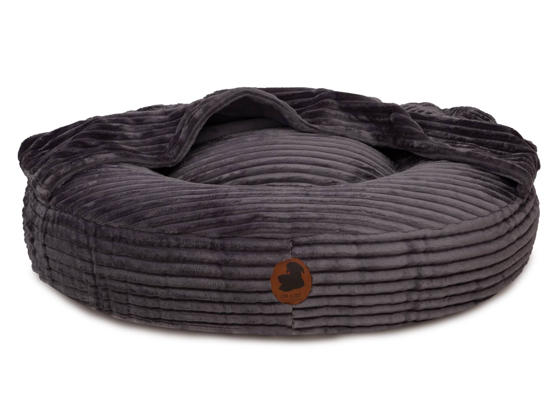 Wechselbezug mit Höhle Kuschelcord Dark Grey / Oval / L (120x100cm) von EMMY&PEPE