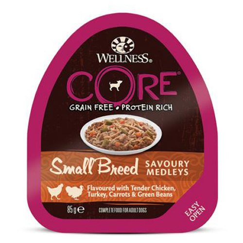 Wellness CORE Small Breed Savoury Medleys Hühnerfleisch, Putenfleisch, Möhren & grünen Bohnen 85 g - 12 Stück