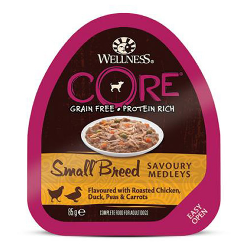 Wellness CORE Small Breed Savoury Medleys mit Hühnerfleisch, Entenfleisch, Erbsen & Möhren 85 g - 12 Stück