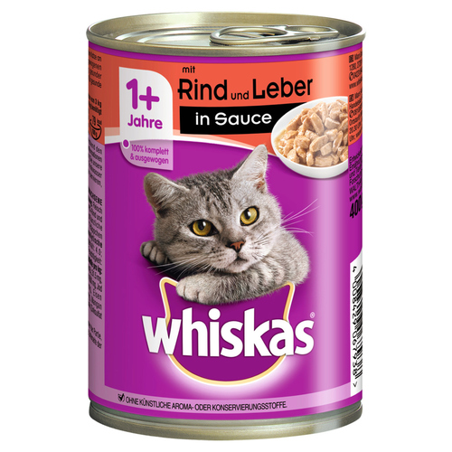 Whiskas 1+ mit Rind und Leber in Sauce 400 g - 12 Stück
