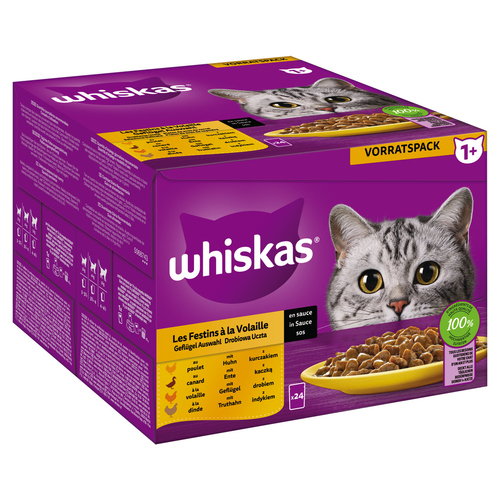 Whiskas Multipack 1+ Geflügel Auswahl in Sauce 24 x 85 g - 2 Stück
