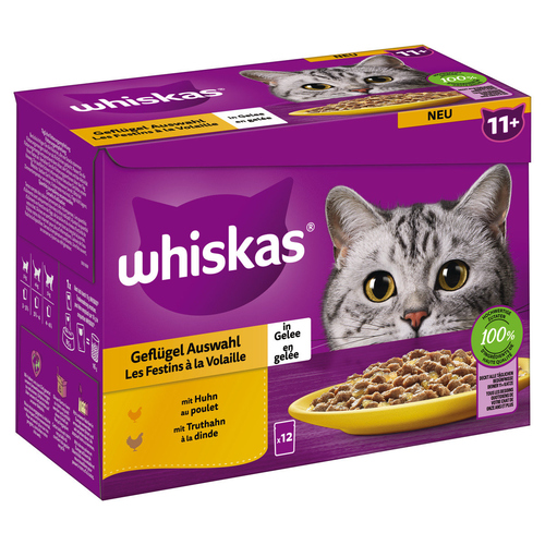 Whiskas Multipack 11+ Geflügel Auswahl in Gelee 12 x 85 g - 4 Stück