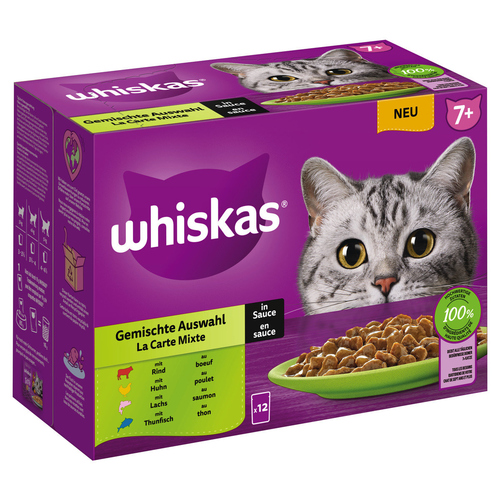 Whiskas Multipack 7+ Gemischte Auswahl in Sauce 12 x 85 g - 4 Stück