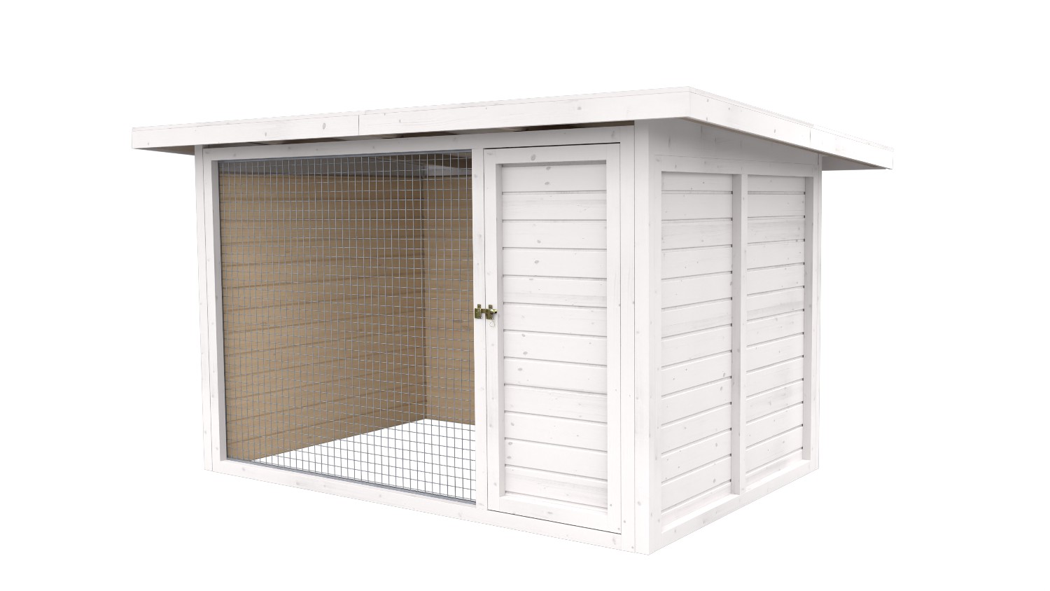 Winterberg-Luxus Holzzwinger mit Pultdach 2 x 3 m | weiß lasiert | Gitter 5x5 cm