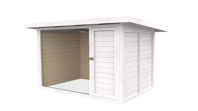 Winterberg-Luxus Holzzwinger mit Pultdach 2 x 3 m | weiß lasiert | Gitter 5x5 cm