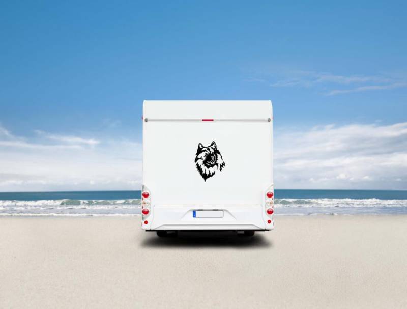 Wolfsspitz Kopf Wohnmobil Aufkleber l Wandtattoo - H50cm / Schwarz
