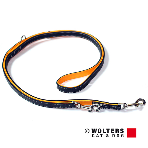 Wolters Führleine Terranova Fettleder schwarz/mango, Maße: 200 cm / 12 mm