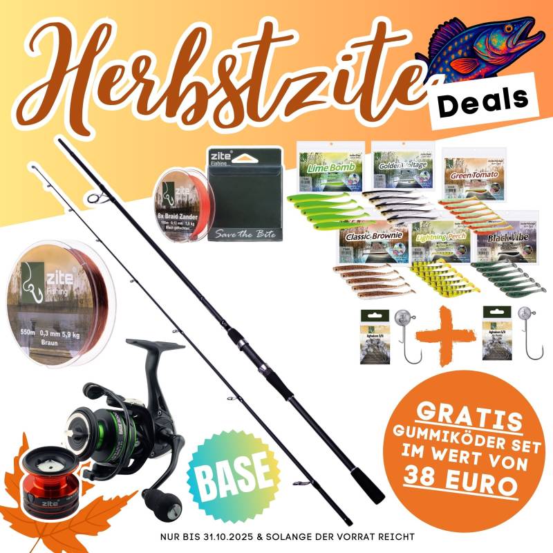 Zander Base Komplettset - Inzite Base Stick Zander, Spinnig Reel Base 3000, Angelschnur & GRATIS Gummiköder + Jighaken Zander Base Komplettset - Inzite Base Stick Zander, Spinnig Reel Base 3000, Angelschnur & GRATIS Gummiköder + Jighaken