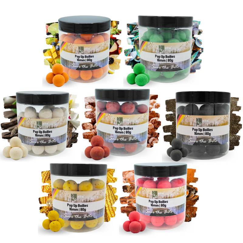Zite Fishing 16mm Pop Up Set - 7 Aromen - Karpfen-Köder mit optimalen Auftriebseigenschaften