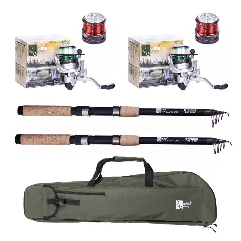 Zite Fishing 2 Teleskopruten 2,70 m + 2 bespulte Angelrollen + Rutentasche 1 m im Set