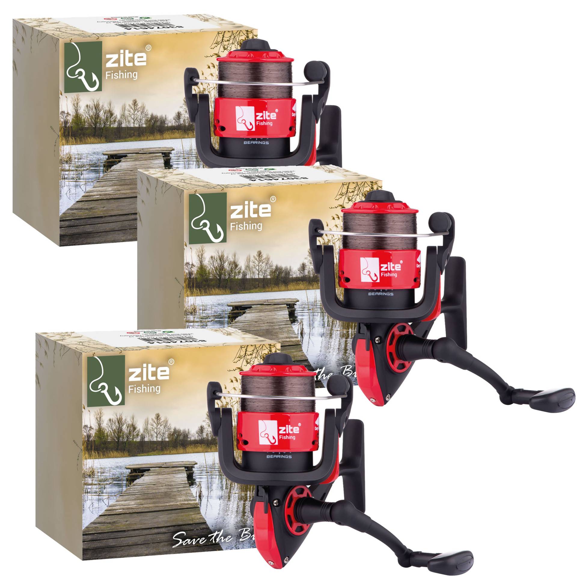 Zite Fishing 3x Karpfenrolle bespult Carp Reel 4000 1BB Angelrolle