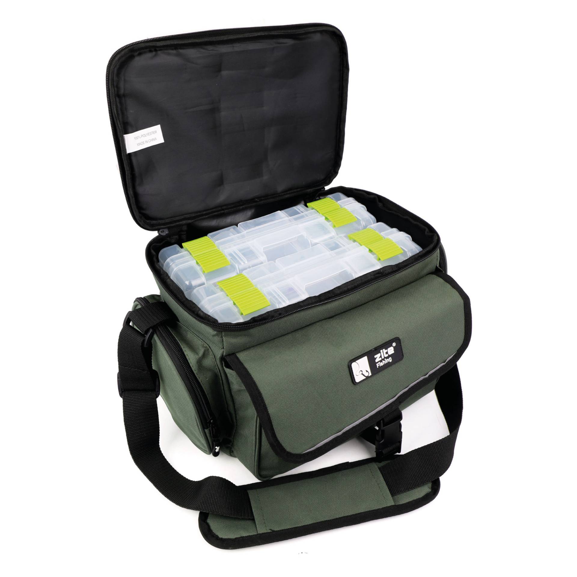 Zite Fishing Angeltasche mit Tragegurt und 4 Kunstköderboxen 35 x 22 x 20