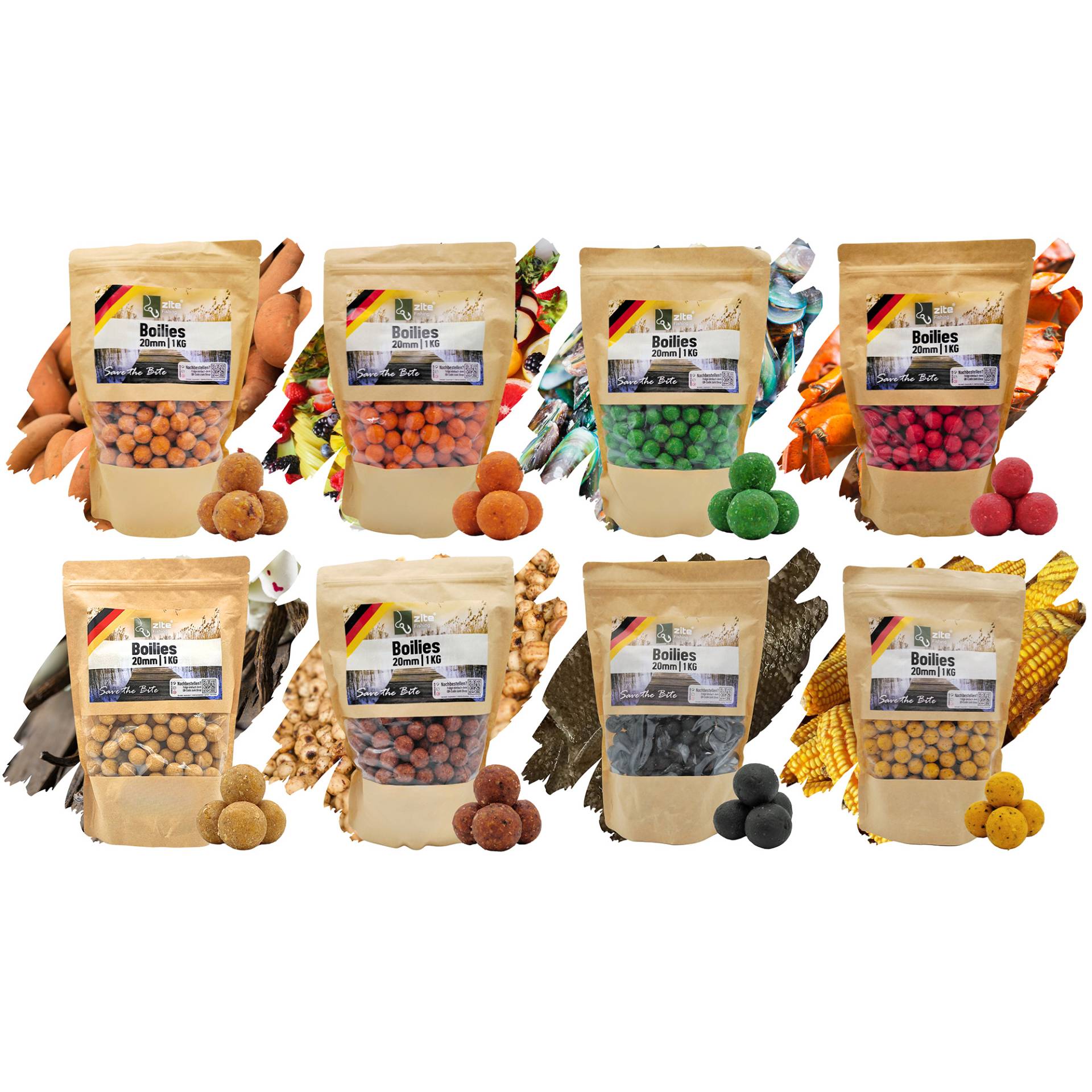Zite Fishing Boilies 20 mm 8er Set mit Starke Lockwirkung & Wohldosierte Aminosäuren