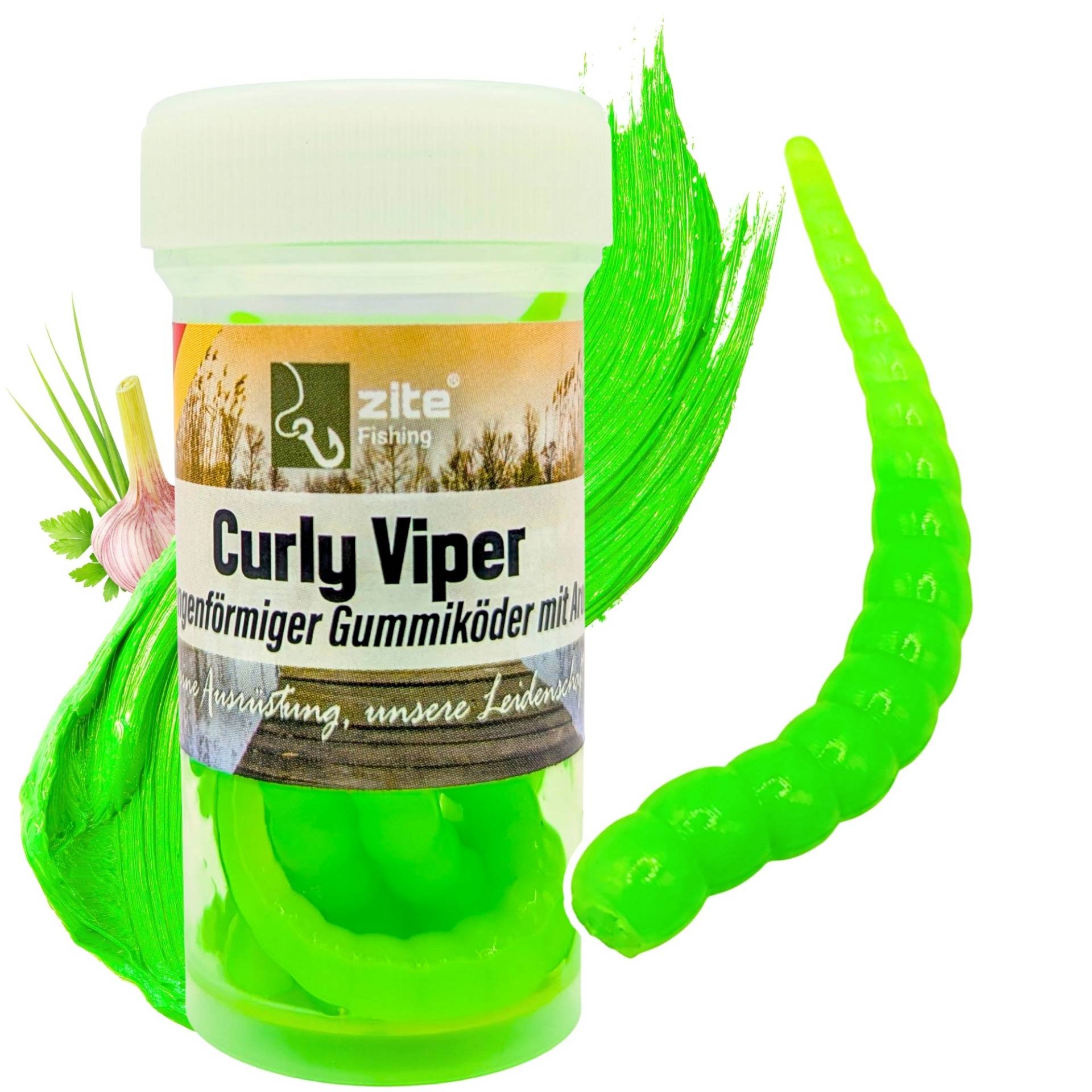 Zite Fishing Curly Viper Chartreuse Knoblauch 6,5 cm Rotationsköder für Forelle 8 Stück