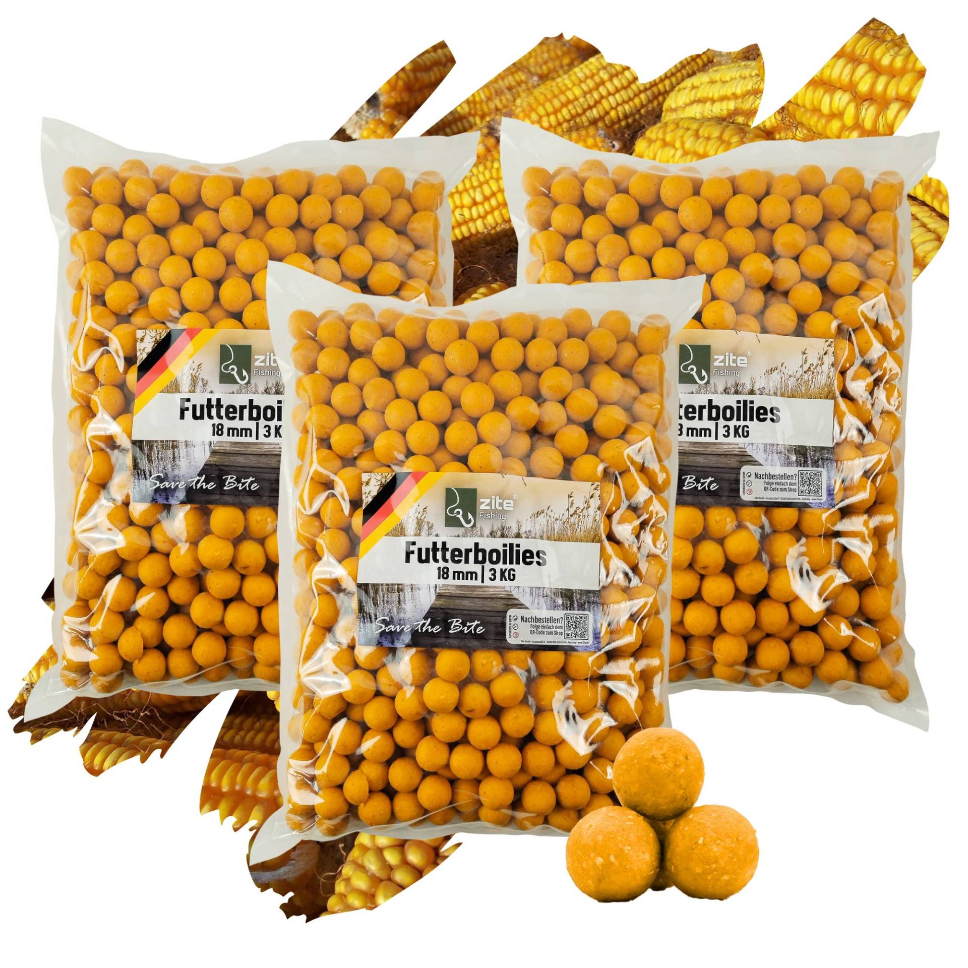 Zite Fishing Futterboilies Mais gelb 18 mm 3x3 kg