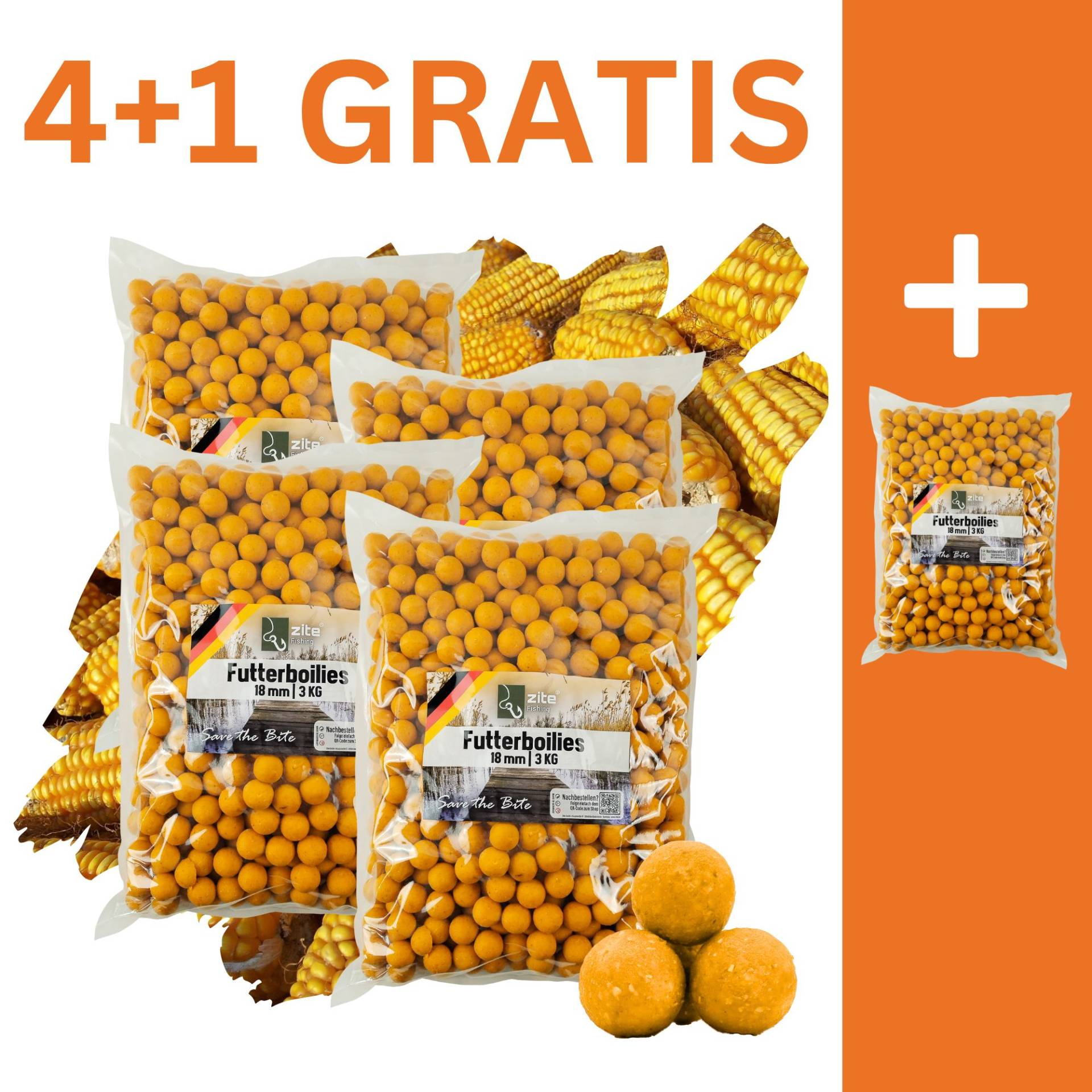Zite Fishing Futterboilies Mais gelb 18 mm 5x 3 kg 4+1 GRATIS