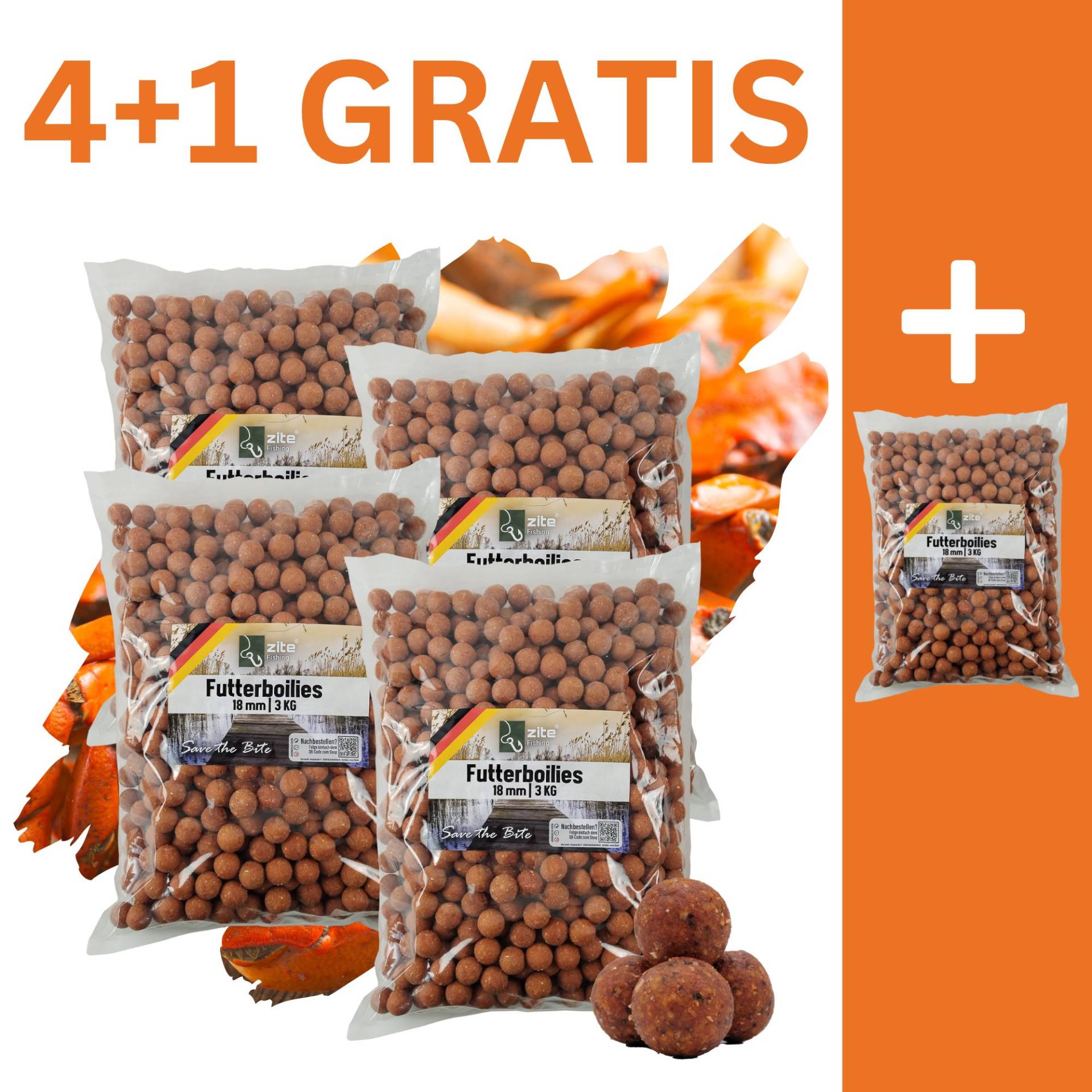 Zite Fishing Futterboilies Monster Crab braun 18 mm 5x 3 kg 4+1 GRATIS