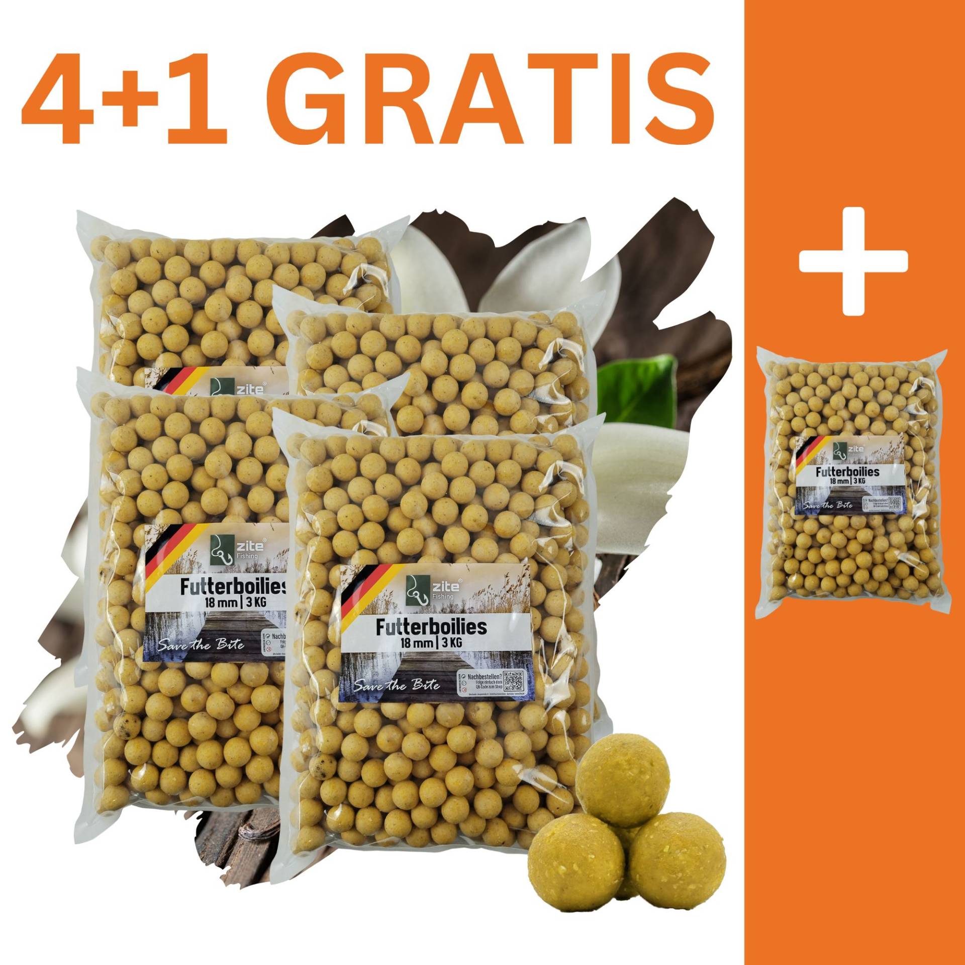 Zite Fishing Futterboilies Vanille weiß 18 mm 5x 3 kg 4+1 GRATIS