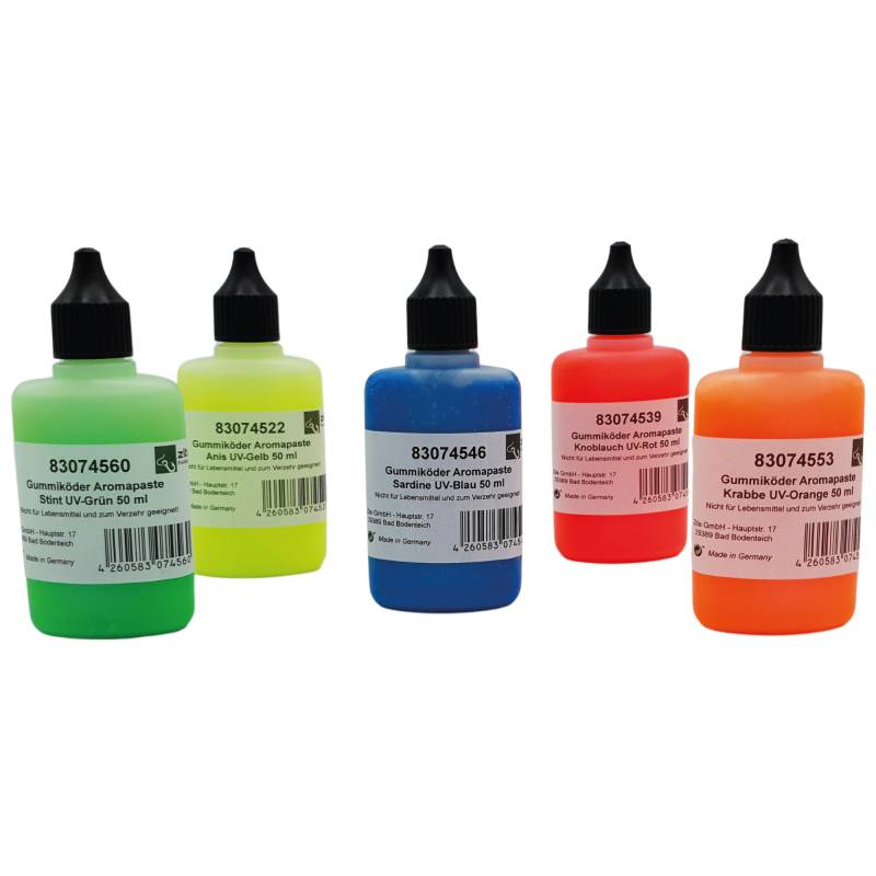 Zite Fishing Gummiköder Aromapaste Anis Knoblauch Sardine Krabbe Stint 50 ml 5er Set