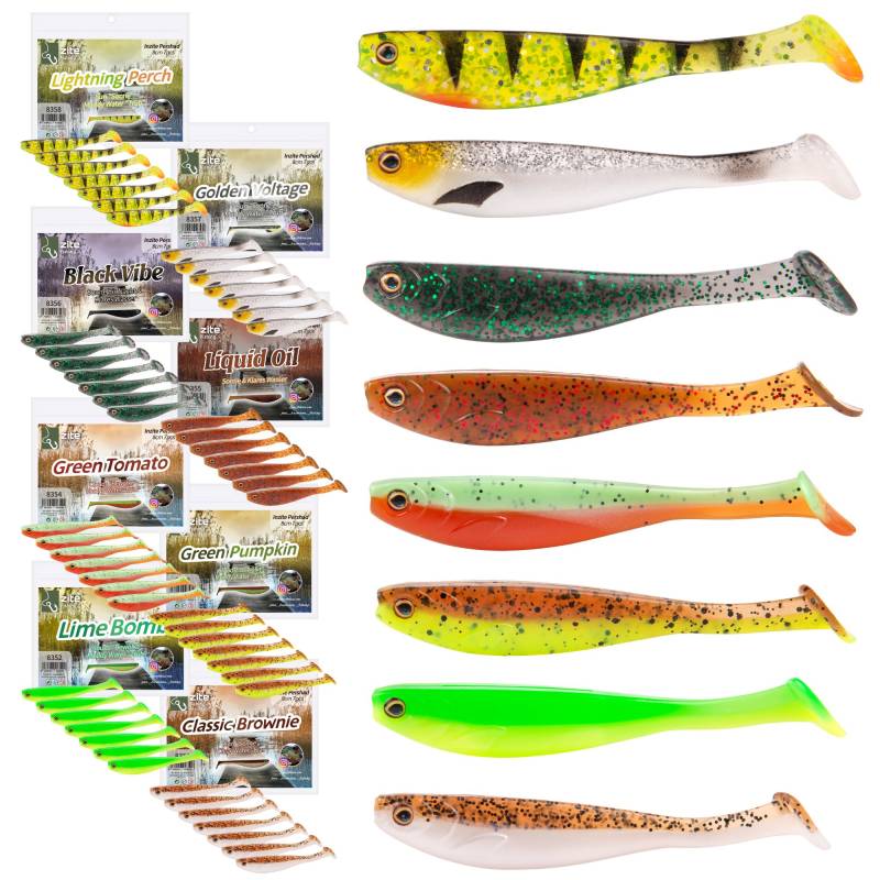 Zite Fishing Inzite Pershad Set 8 cm Softbait 56 Gummifische in 8 Farben Gummiköder Barsch