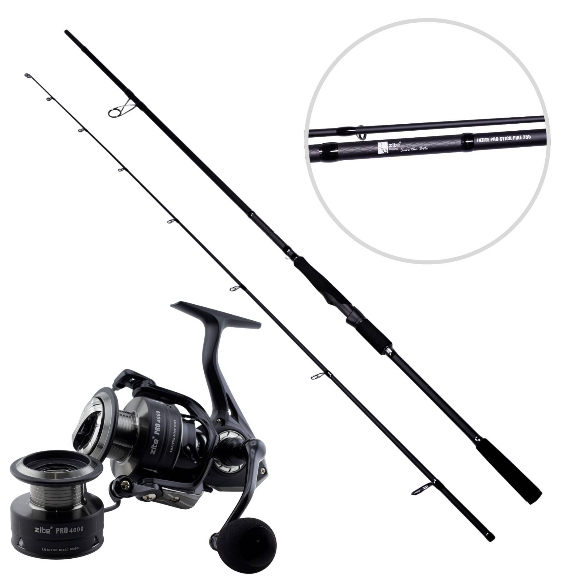 Zite Fishing Inzite Pro Stick Pike 255cm 30-85g Hechtrute mit Spinning Reel Pro 4000 Angelrolle 8+1