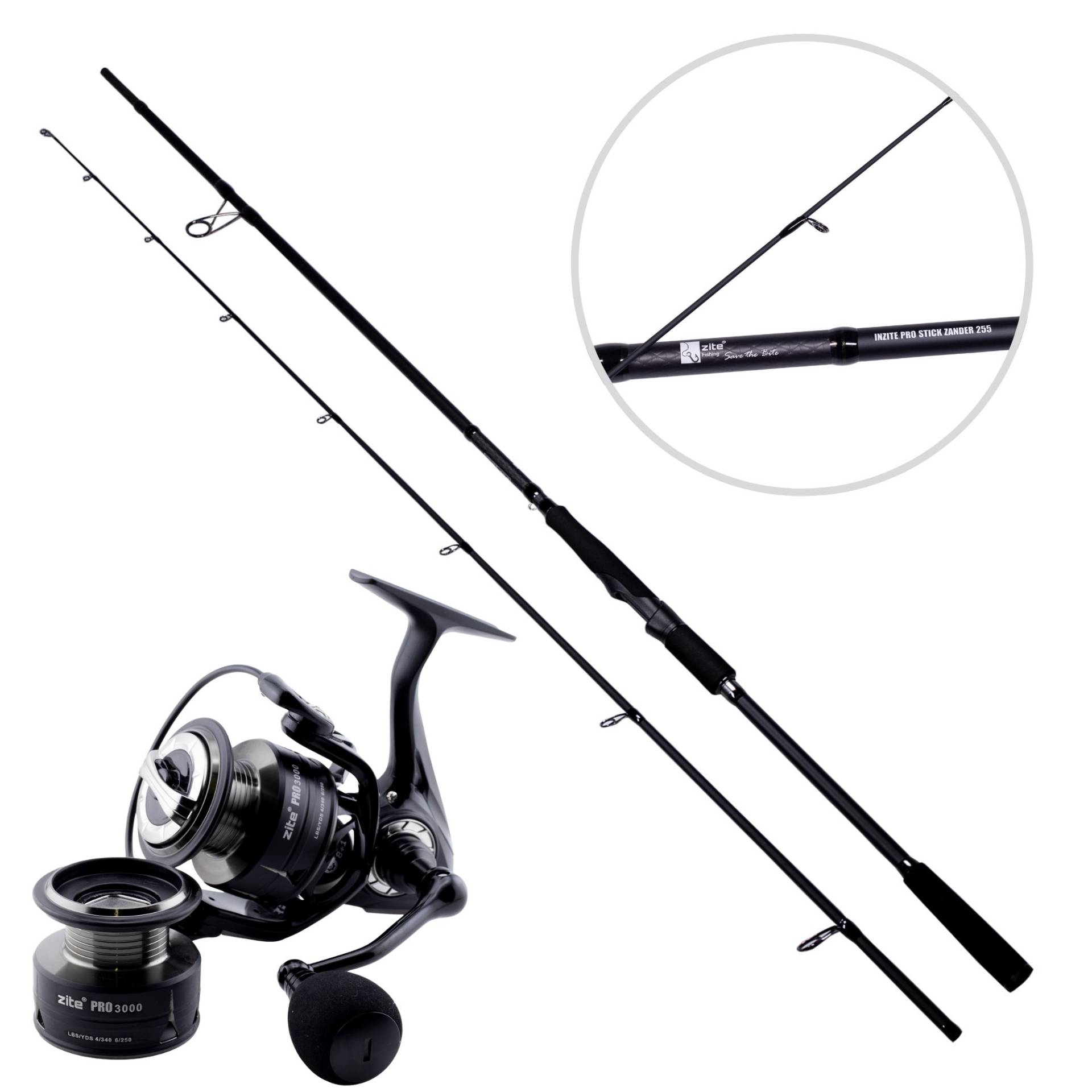 Zite Fishing Inzite Pro Stick Zander 255cm 15-55g Zanderrute mit Spinning Reel Pro 3000 Angelrolle 8+1