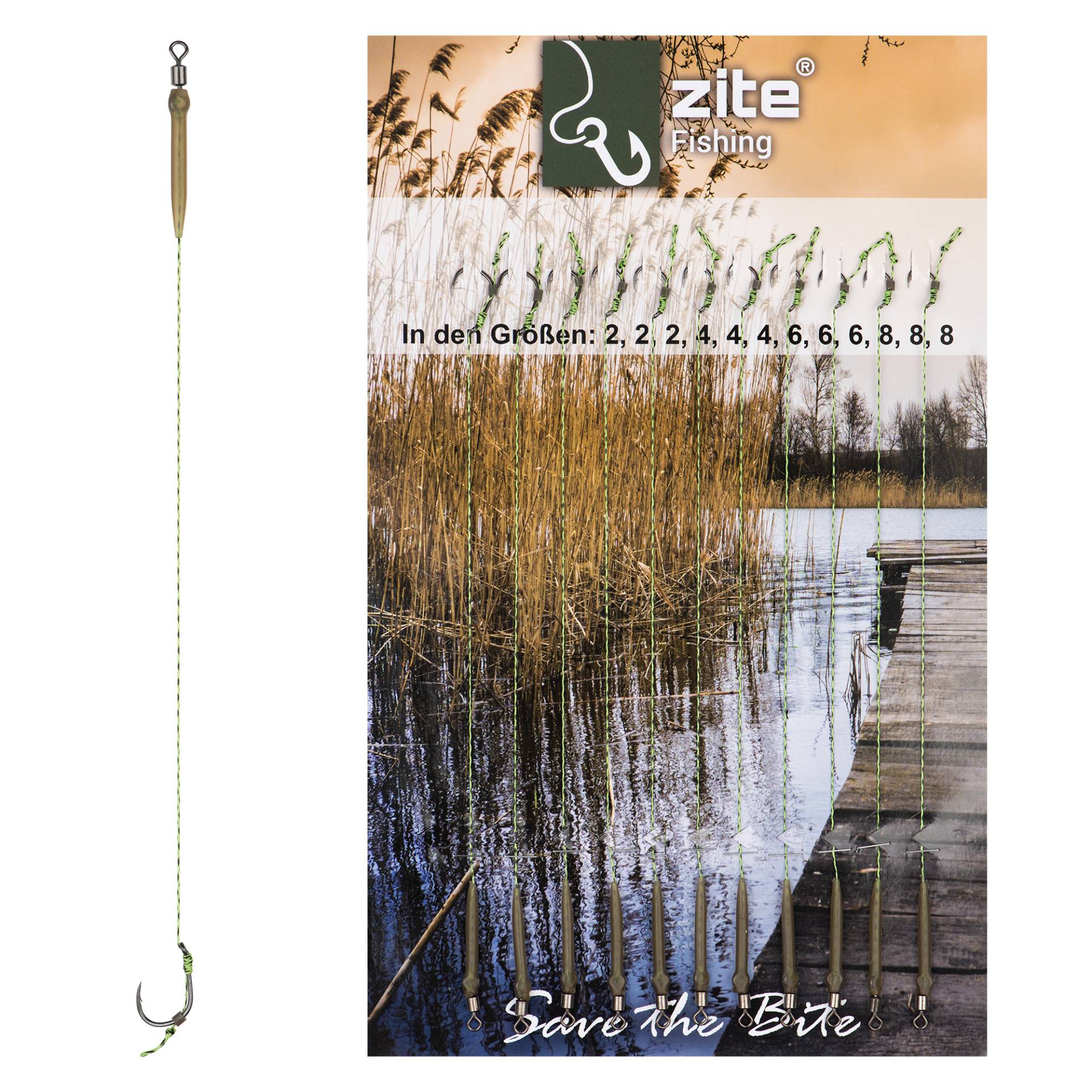Zite Fishing Karpfen-Rigs Vorfach Set Größe 2-8 Gebunden 12 Stück
