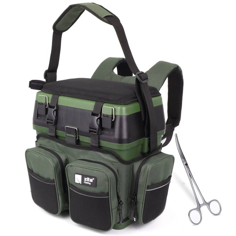 Zite Fishing Multi Angel-Koffer-Rucksack u. Sitz-Kiepe in 1 + Hakenlöser Zange Gebogen 18cm