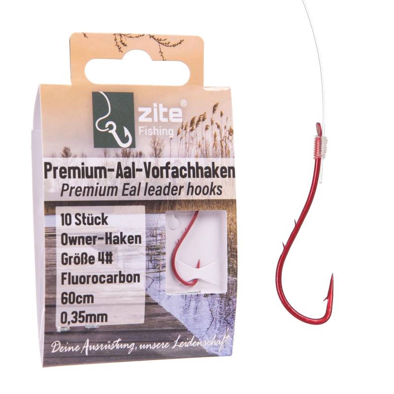 Premium Owner Vorfachhaken Aal Größe 4# mit Fluorocarbon Schnur 10 STK Angelfertig montiert