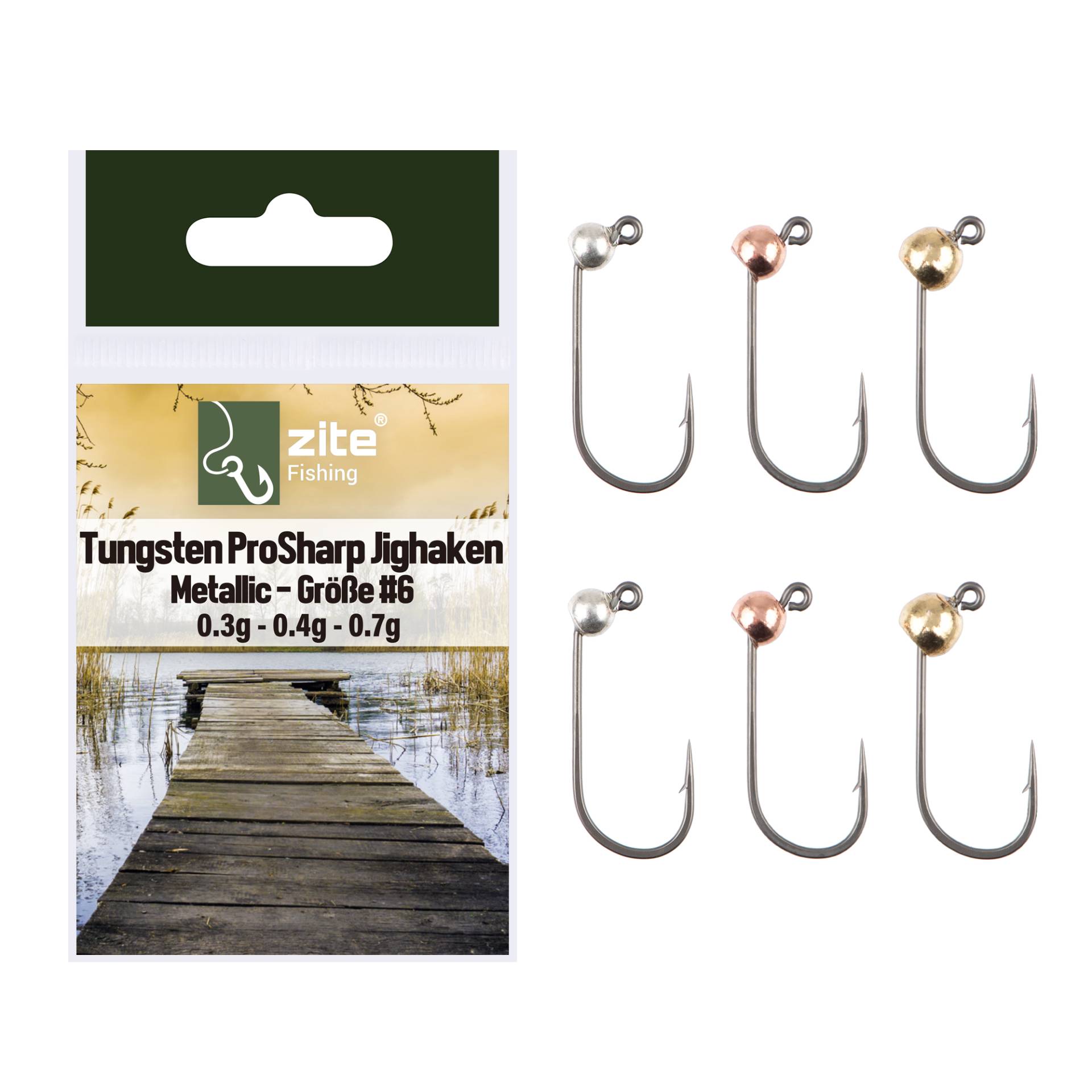 Zite Fishing Premium Tungsten Pro Sharp Jighaken Metallic #6 - Teflonbeschichtete Forellen-Haken mit Tungstenperle