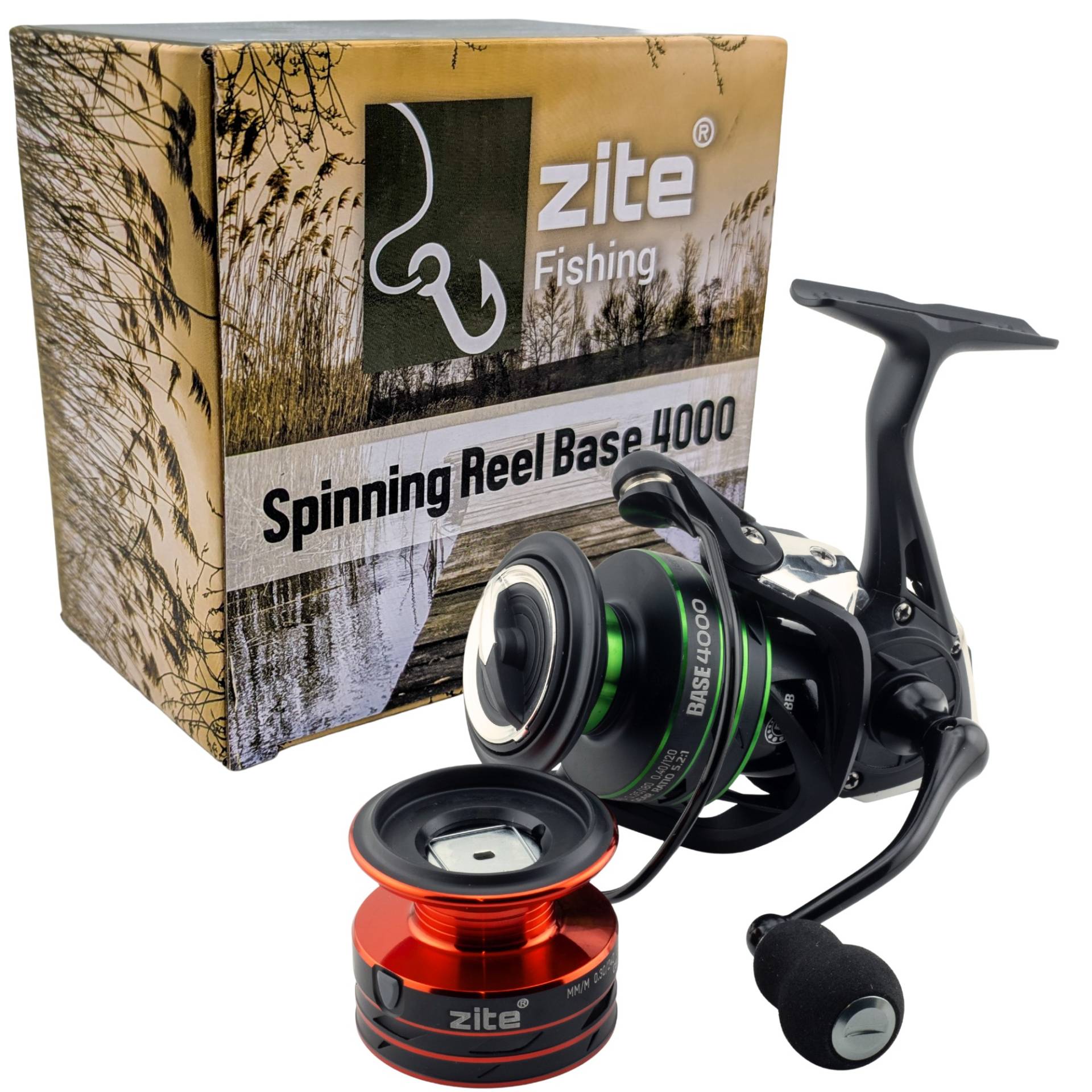 Zite Fishing Spinning Reel Base 4000 Spinnrolle mit Frontbremse 5+1 2 Aluminiumspulen für Forelle & Barsch Spinnfischen