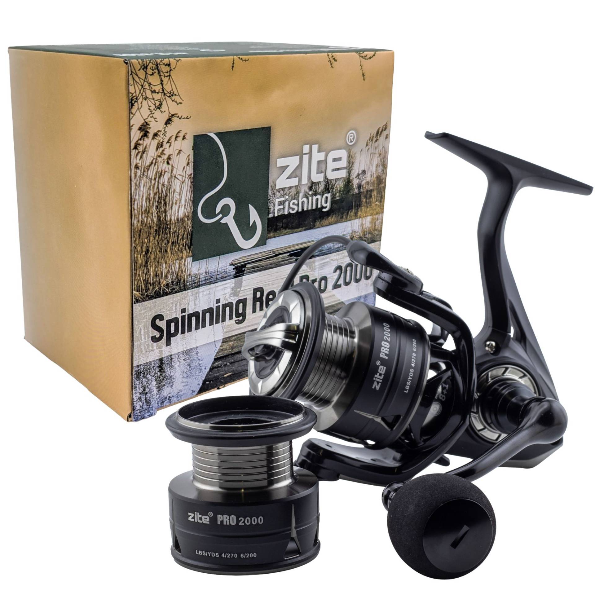 Zite Fishing Spinning Reel Pro 2000 Spinnrolle mit Frontbremse 8+1 2 Aluminiumspulen für Spinnfischen