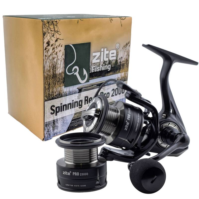 Zite Fishing Spinning Reel Pro 2000 Spinnrolle mit Frontbremse 8+1 2 Aluminiumspulen für Spinnfischen