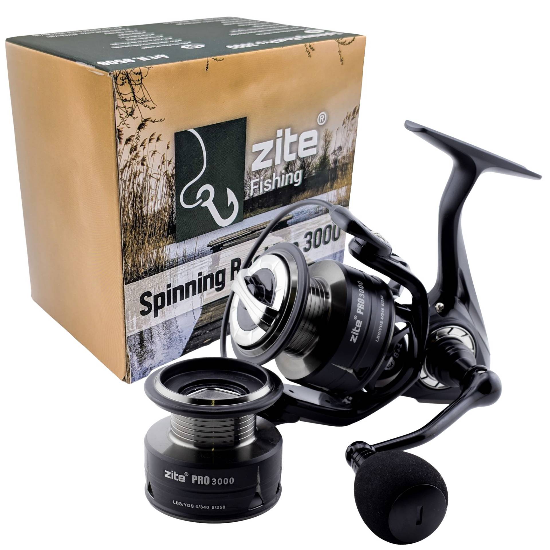 Zite Fishing Spinning Reel Pro 3000 Spinnrolle mit Frontbremse 8+1 2 Aluminiumspulen für Spinnfischen