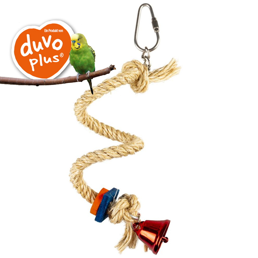 duvo plus - Vogel Spielzeug - Spiralseil aus Sisal mit bunter Glocke - 19 x 6 x 6 cm