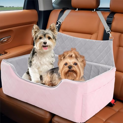 Hundeautositz für große und mittelgroße Hunde unter 25 kg, Hundeerhöhung für 2 kleine Hunde, abnehmbares, waschbares Haustier-Reisebett mit dickem Memory-Schaumkissen, Sicherheitsgurt und Hundeautositz für große und mittelgroße Hunde unter 25 kg, Hundeerhöhung für 2 kleine Hunde, abnehmbares, waschbares Haustier-Reisebett mit dickem Memory-Schaumkissen, Sicherheitsgurt und von bilypaws