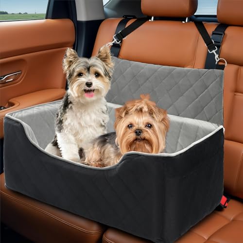 Hundeautositz für große und mittelgroße Hunde unter 25 kg, Hundeerhöhung für 2 kleine Hunde, abnehmbares, waschbares Haustier-Reisebett mit dickem Memory-Schaumkissen, Sicherheitsgurt und Hundeautositz für große und mittelgroße Hunde unter 25 kg, Hundeerhöhung für 2 kleine Hunde, abnehmbares, waschbares Haustier-Reisebett mit dickem Memory-Schaumkissen, Sicherheitsgurt und von bilypaws