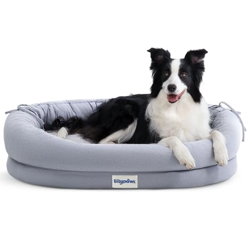 bilypaws Orthopädisches Hundebett für große Hunde, kaufestes Haustier-Sofabett mit Eierkisten-Schaumstoff, 4-seitige Nackenrolle, abnehmbarer, waschbarer Bezug und rutschfester Unterseite, groß, Grau bilypaws Orthopädisches Hundebett für große Hunde, kaufestes Haustier-Sofabett mit Eierkisten-Schaumstoff, 4-seitige Nackenrolle, abnehmbarer, waschbarer Bezug und rutschfester Unterseite, groß, Grau von bilypaws