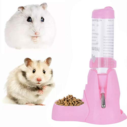 Bingxqiso Food Bowl Kleintiere Hamster Wasserflasche, Kleine HAUSTER Automatische Trinkflasche mit LebensmittelBühner Base Hütte Hütende Wasser Fütterung Flaschen Pet Flasche 3-in-1 für Hamster (Rosa) von bingxqiso
