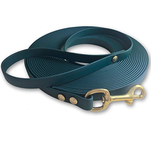 Schleppleine 9mm aus Beta BioThane® 20 Meter lang in Dunkelgrün mit Handschlaufe und Messingkarabiner von bio-leine