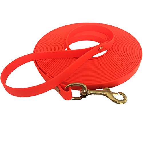 Schleppleine 9mm aus Beta BioThane® 20 Meter lang in Orange mit Handschlaufe und Messingkarabiner von bio-leine