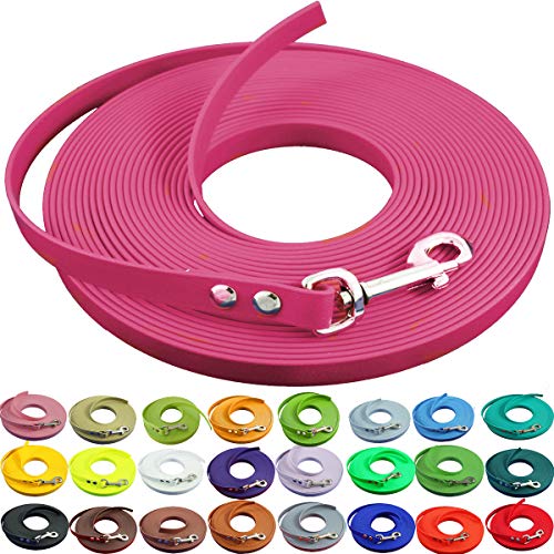 bio-leine leichte 9mm Biothane Schleppleine ohne Handschlaufe - 3 bis 25m I für kleine Hunde, 20m in Neonrosa I schmutzabweisende & Wasserabweisende Hundeleine Leine von bio-leine