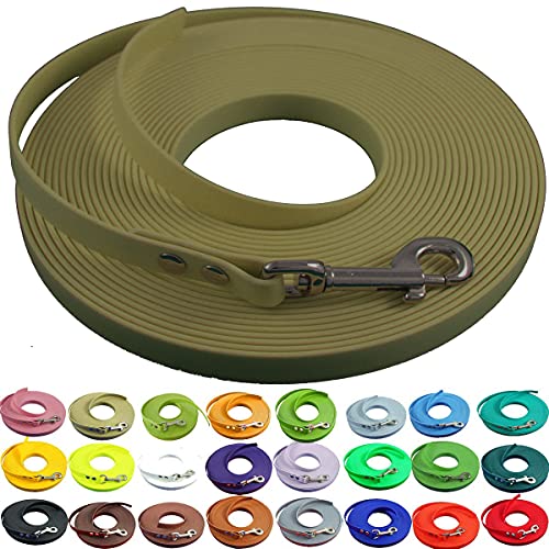 bio-leine leichte 9mm Biothane Schleppleine ohne Handschlaufe - 3 bis 25m I für kleine Hunde, 25m in Military Olive I schmutzabweisende & Wasserabweisende Hundeleine Leine von bio-leine