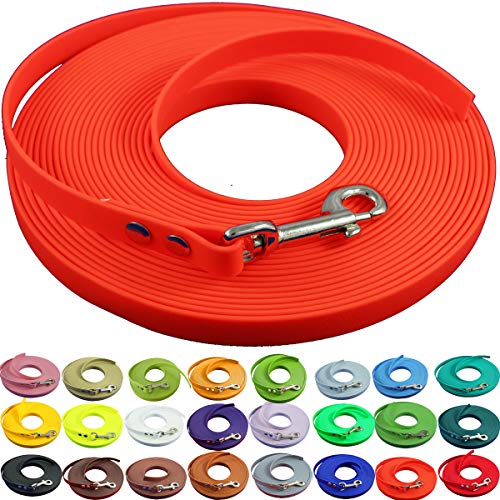 bio-leine leichte 9mm Biothane Schleppleine ohne Handschlaufe - 3 bis 25m I für kleine Hunde, 20m in Orange I schmutzabweisende & Wasserabweisende Hundeleine Leine bio-leine leichte 9mm Biothane Schleppleine ohne Handschlaufe - 3 bis 25m I für kleine Hunde, 20m in Orange I schmutzabweisende & Wasserabweisende Hundeleine Leine von bio-leine