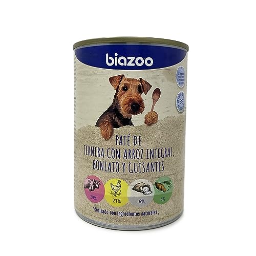 BIAZOO Premium Nassfutter für Hunde, Rinderpastete mit Vollkornreis und Boni und Erbsen, 395 g, Vollfutter für Haustiere. von biozoo