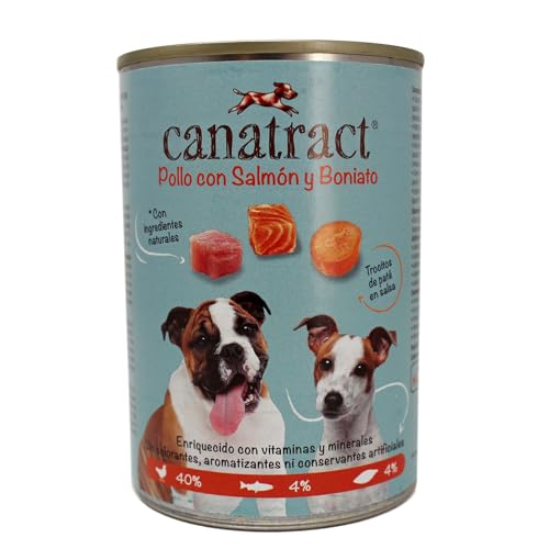 Canatract Nassfutter für Hunde, Hühnerpastete mit Lachs und Bonit, 400 g, komplettes Tierfutter von biozoo