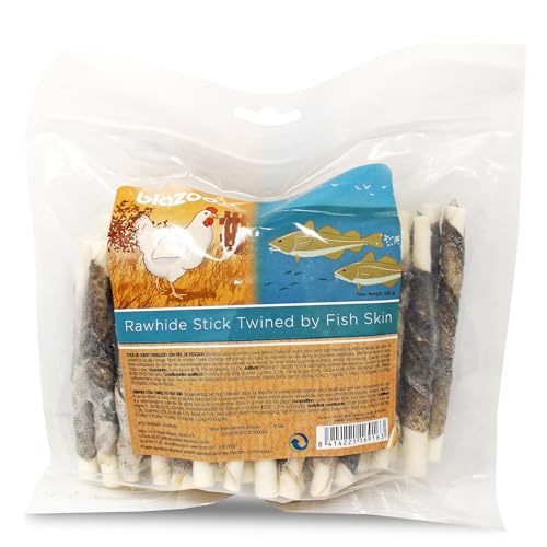 Biazoo Stick aus geflochtenem Leder mit Fischhaut, 500 g, für Hunde geeignet für alle Rassen und Größen, proteinreich. von biozoo