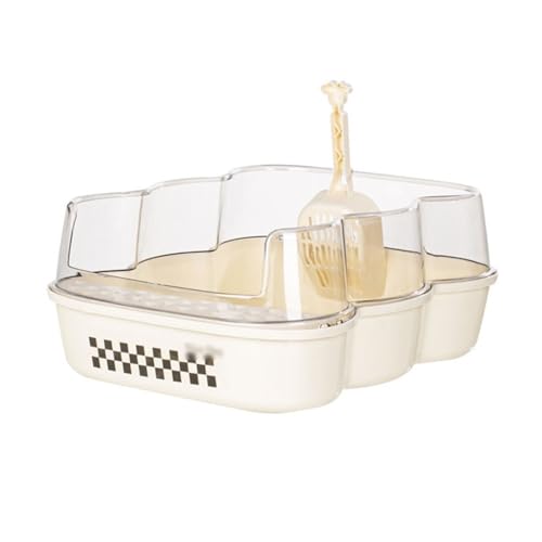 Katzentoilette, Extra große, halbgeschlossene Katzentoilette mit durchsichtiger Klappe und Schaufel, Spritzschutz Katzentoilette(Beige) von birene